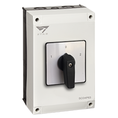 Превключвател (1-0-2) в кутия - 4P, 80 A, 690 V AC, IP 65, черна ръкохватка 64x64 mm